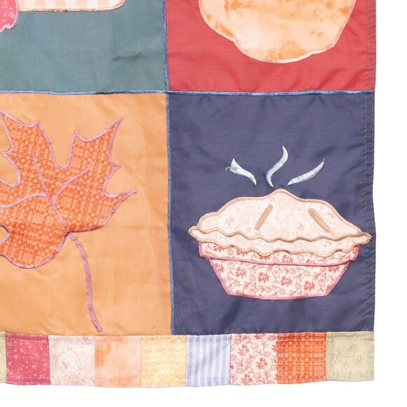 Fall Garden Flag 13x18 Pumpkin Apple Pie Leaf Patchwork Border Outdoor Decor - Picture 5 of 6